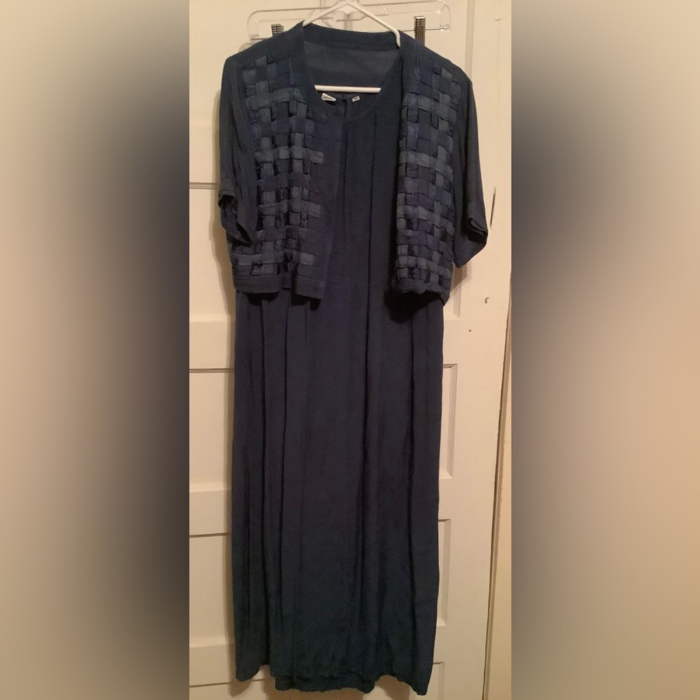 2-Piece Dark Blue Dress with Short Jacket